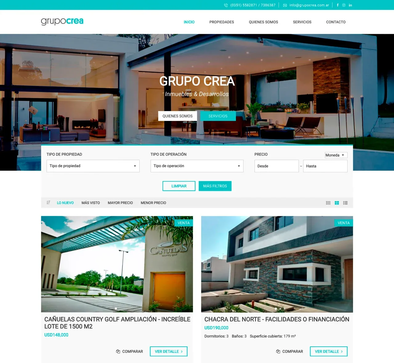 Sitio web de Grupo Crea, Inmobiliaria
