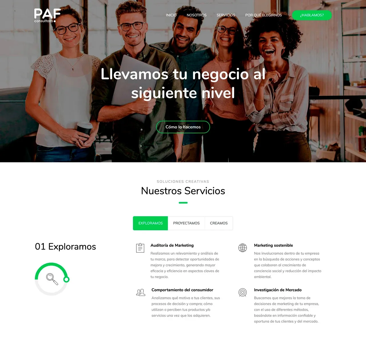 Sitio web de PAF Consultora, Consultoría